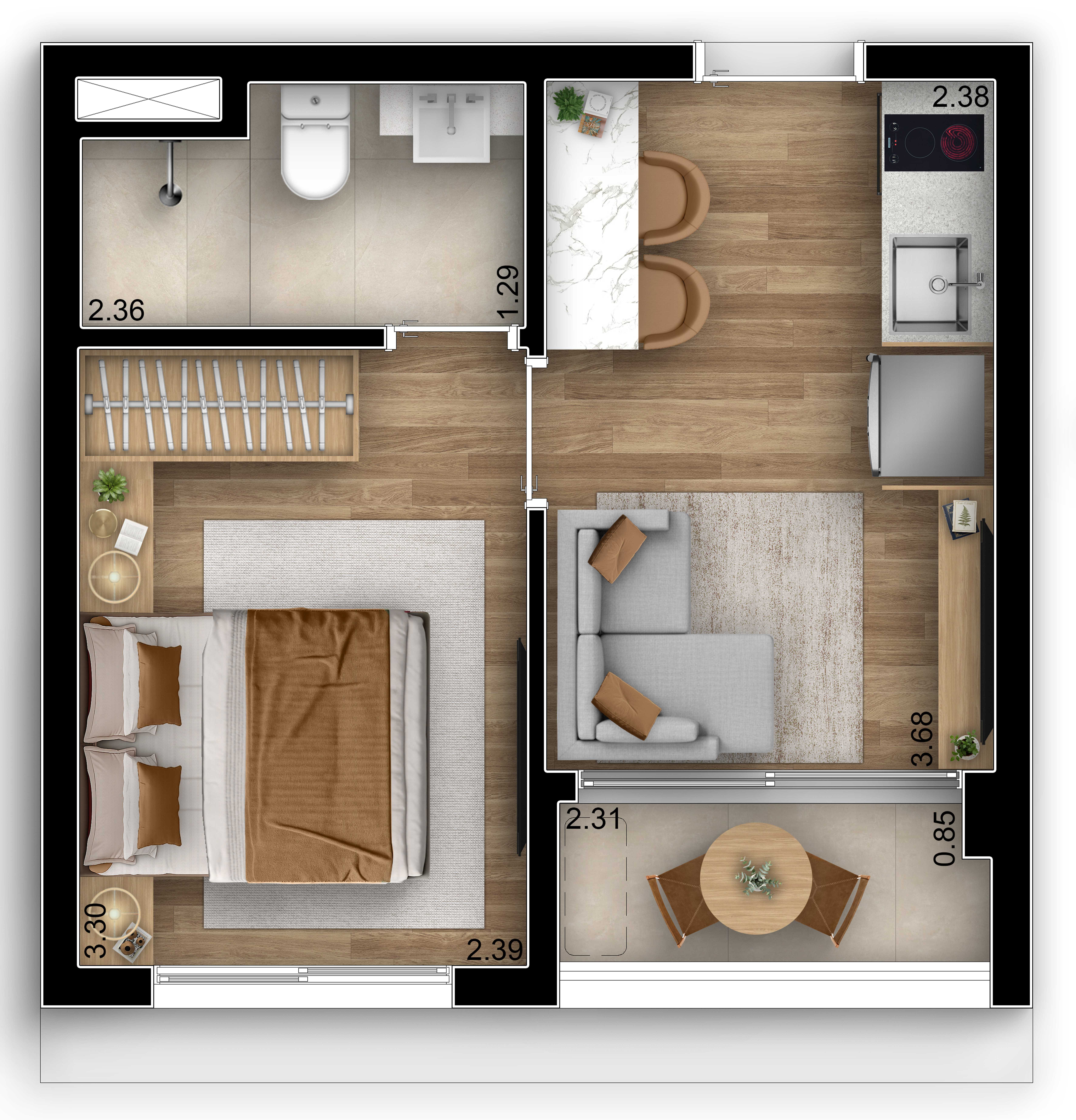 Planta - Studios e apartamentos de 1 e 2 dorms | 21 a 50m² | No melhor do Brooklin, perto do Metrô. - MPNI