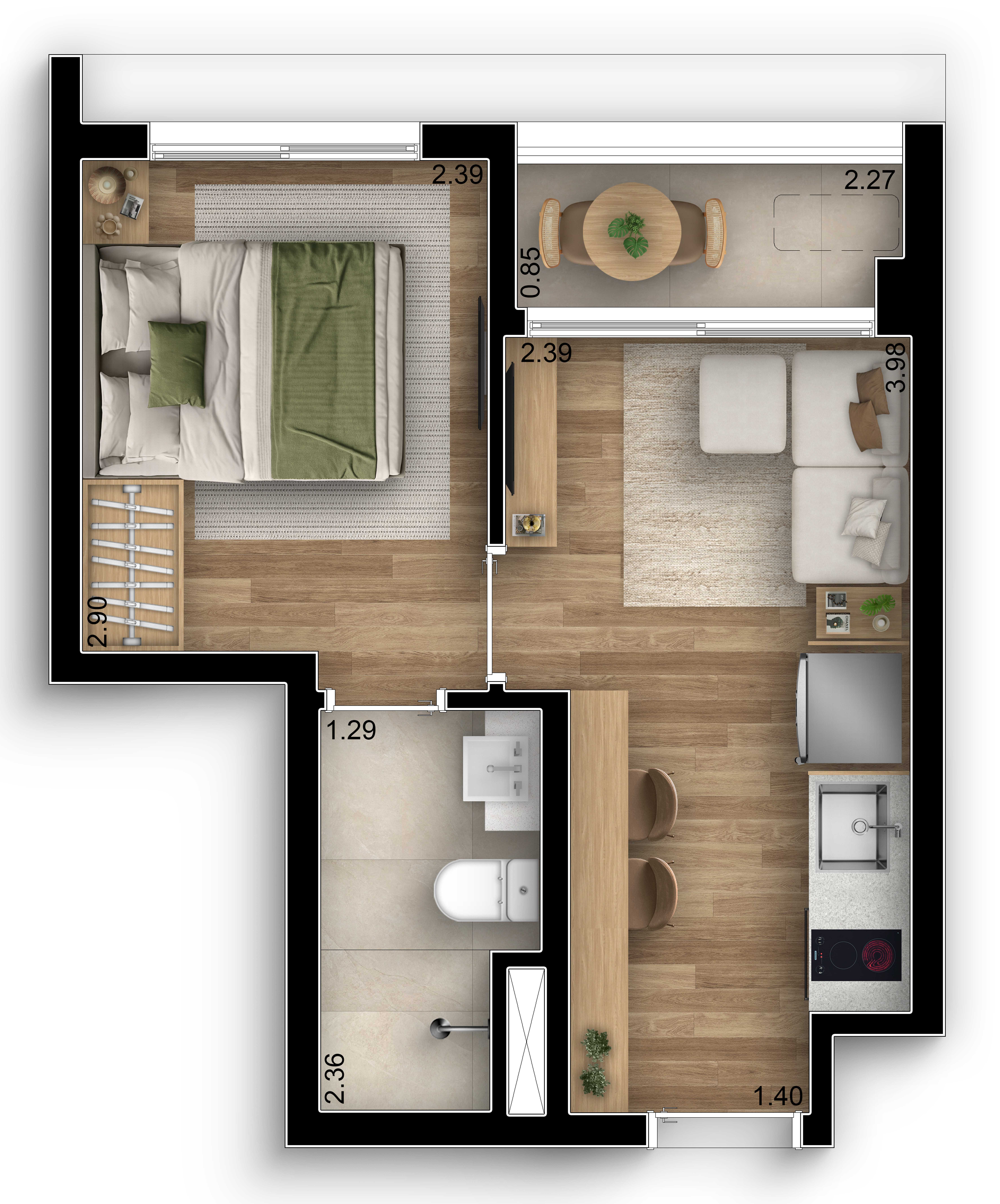 Planta - Studios e apartamentos de 1 e 2 dorms | 21 a 50m² | No melhor do Brooklin, perto do Metrô. - MPNI