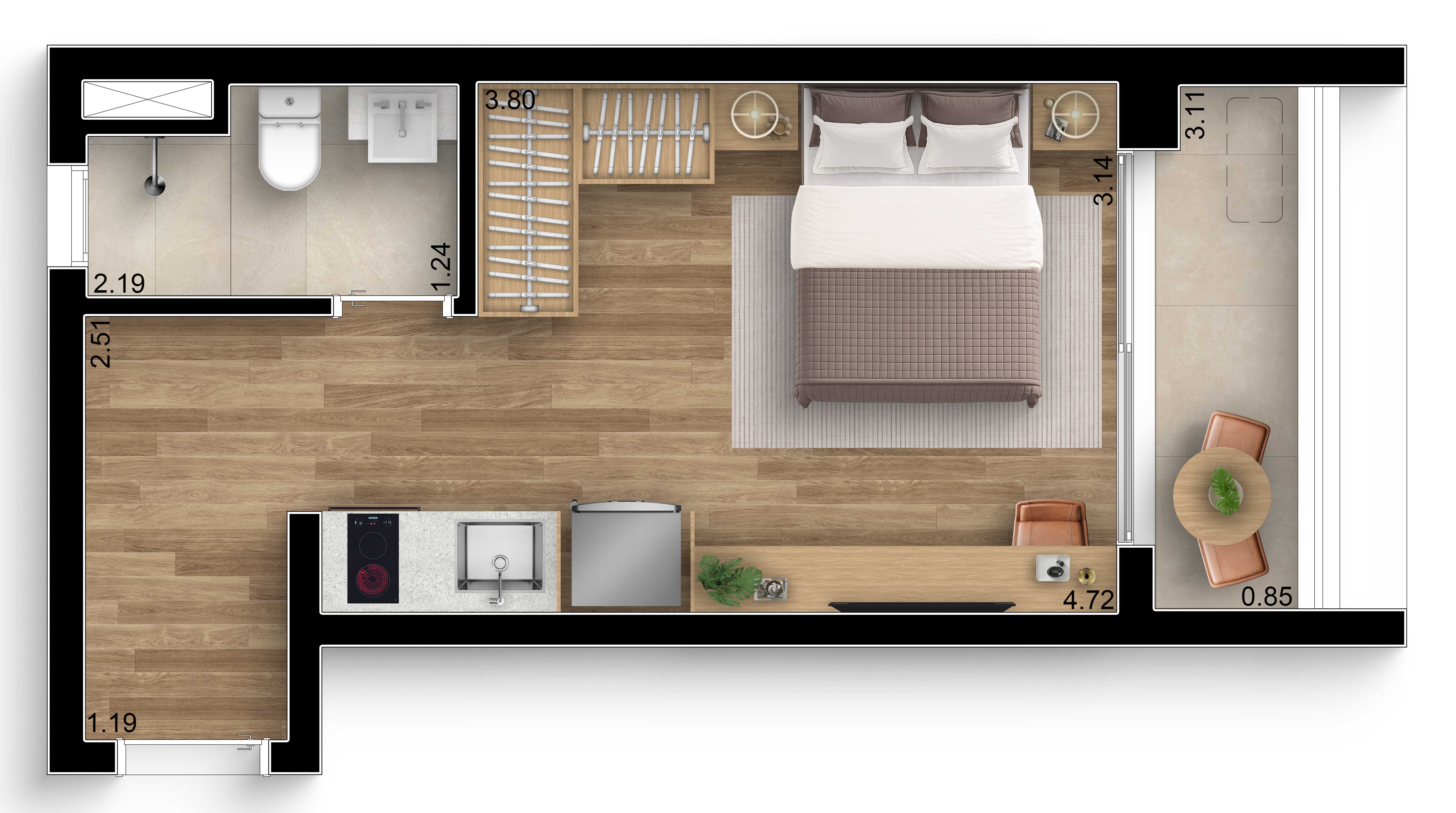 Planta - Studios e apartamentos de 1 e 2 dorms | 21 a 50m² | No melhor do Brooklin, perto do Metrô. - MPNI