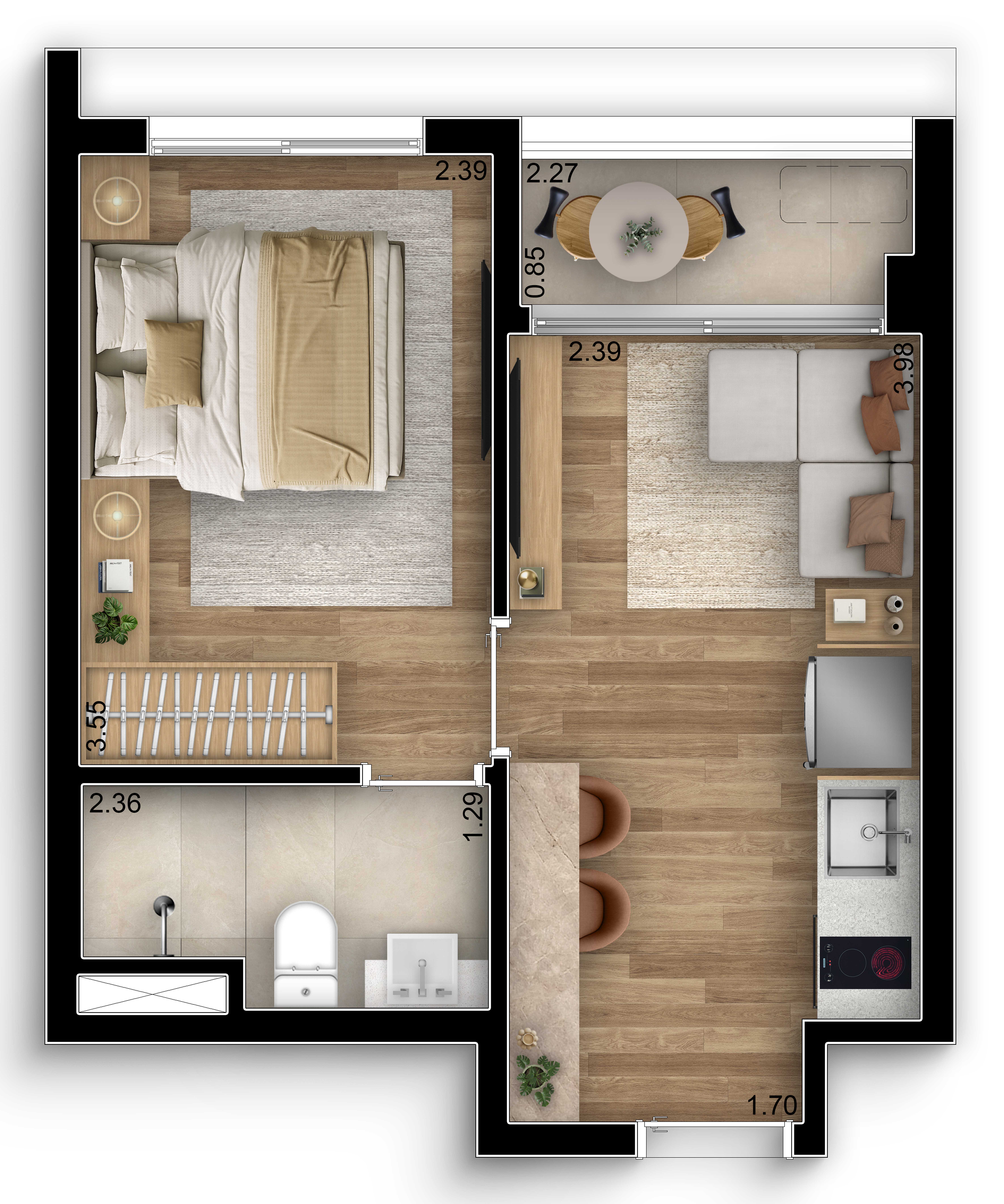 Planta - Studios e apartamentos de 1 e 2 dorms | 21 a 50m² | No melhor do Brooklin, perto do Metrô. - MPNI