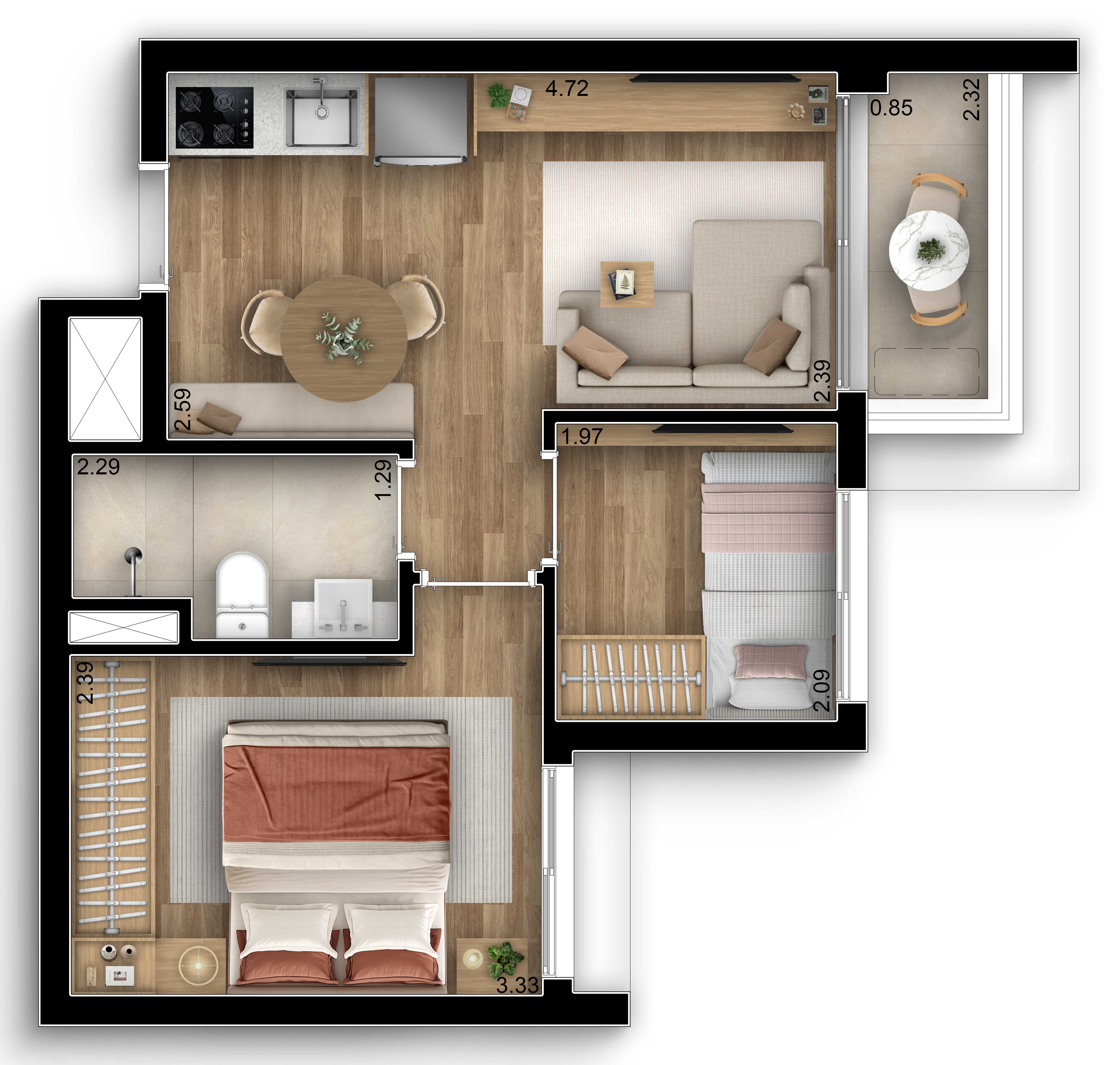 Planta - Studios e apartamentos de 1 e 2 dorms | 21 a 50m² | No melhor do Brooklin, perto do Metrô. - MPNI
