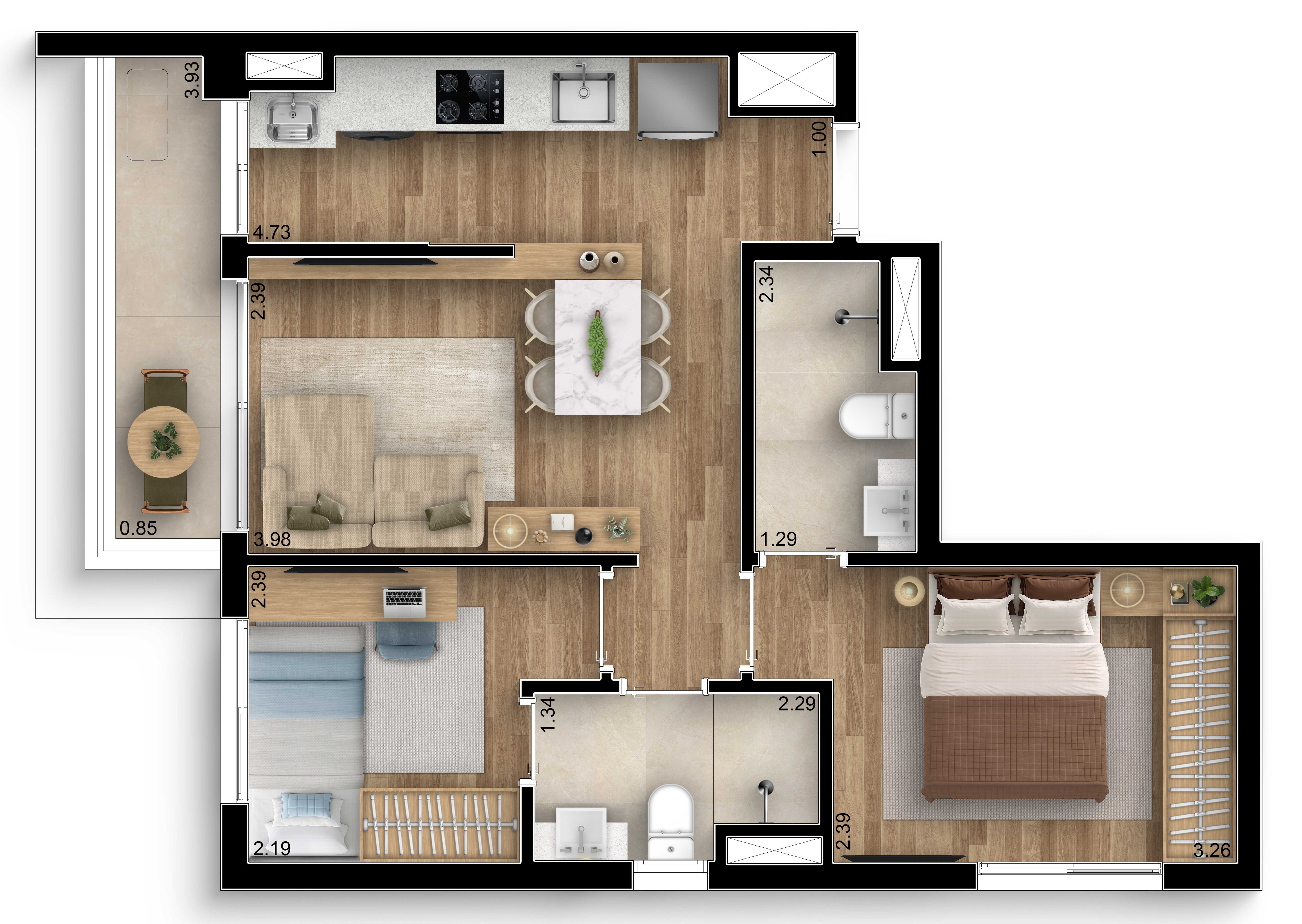 Planta - Studios e apartamentos de 1 e 2 dorms | 21 a 50m² | No melhor do Brooklin, perto do Metrô. - MPNI
