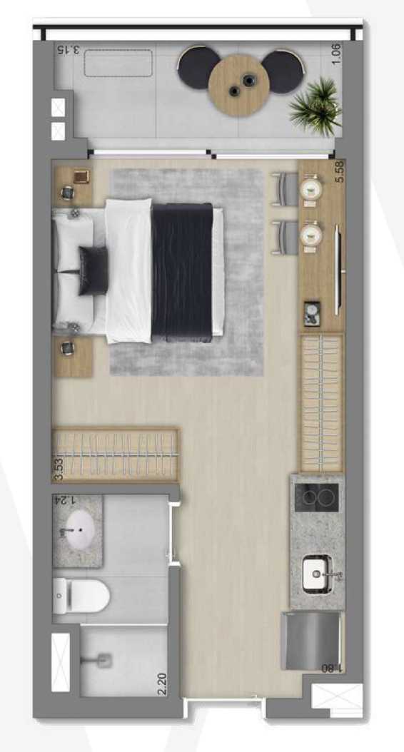 Planta - Studios de  25m² a metros da Av. Paulista e da Cidade Matarazzo - MPNI