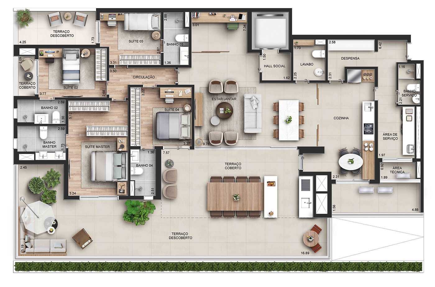 Planta - 3 a 4 suites | 3 a 4 vagas | Design autoral e elegância cosmopolita em um capítulo inédito da arquitetura paulistana. - MPNI