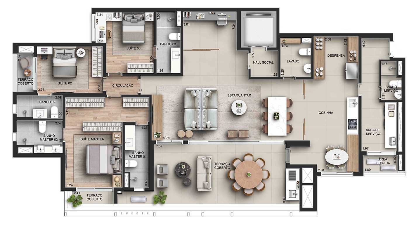 Planta - 3 a 4 suites | 3 a 4 vagas | Design autoral e elegância cosmopolita em um capítulo inédito da arquitetura paulistana. - MPNI
