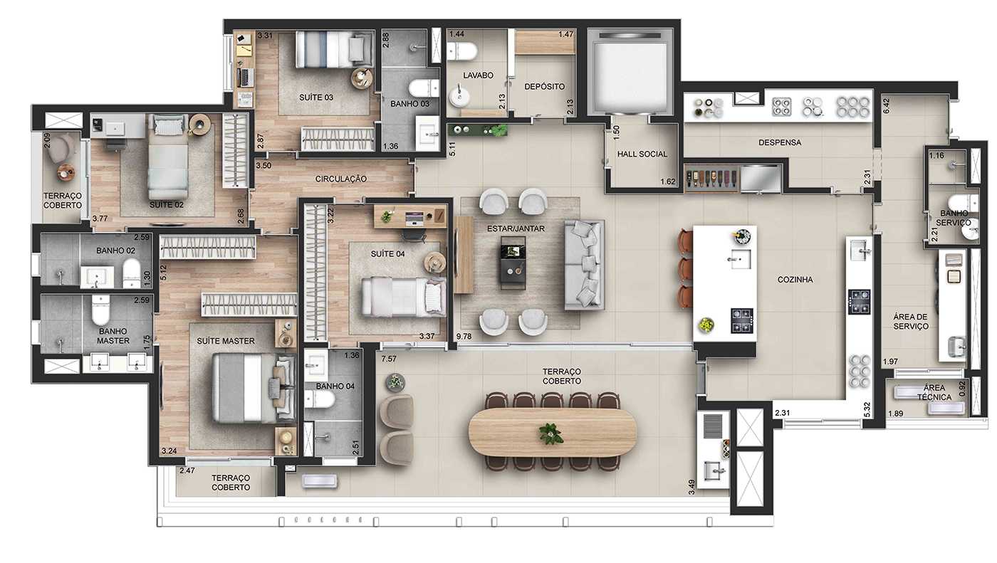 Planta - 3 a 4 suites | 3 a 4 vagas | Design autoral e elegância cosmopolita em um capítulo inédito da arquitetura paulistana. - MPNI